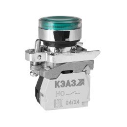 Кнопка КМЕ4611мЛС-24В-зеленый-1но+1нз-цилиндр-индикатор-IP65-КЭАЗ
