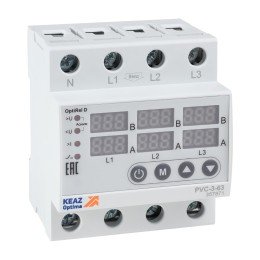 Реле напряжения OptiRel D PVC-3-63 с ЖК-дисплеем и контролем тока 3Ф 63 А
